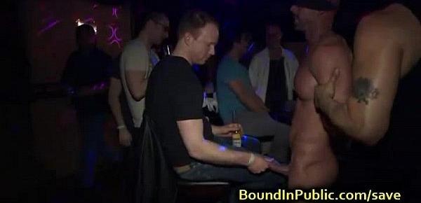  Baldheaded bdsm gay gangbanged in public